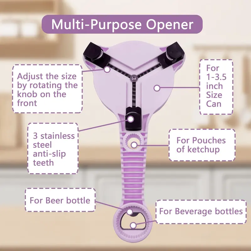 Hivekana 4-in-1 Kitchen Adjustable Jar Opener - Stainless Steel Grip Tool for Seniors, Lid & Bottle Opener for Mason, Pickle Jars
