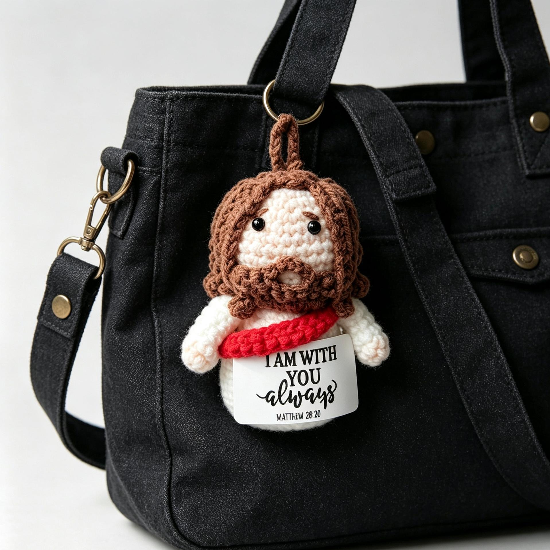 Handmade Yarn Crochet Jesus Doll - Handmade Faith Gift, Baptism Gift Ready, Nephew Christian Present, Car Charm Reminder, Dashboard Decoration, Religious Keychain Accessory