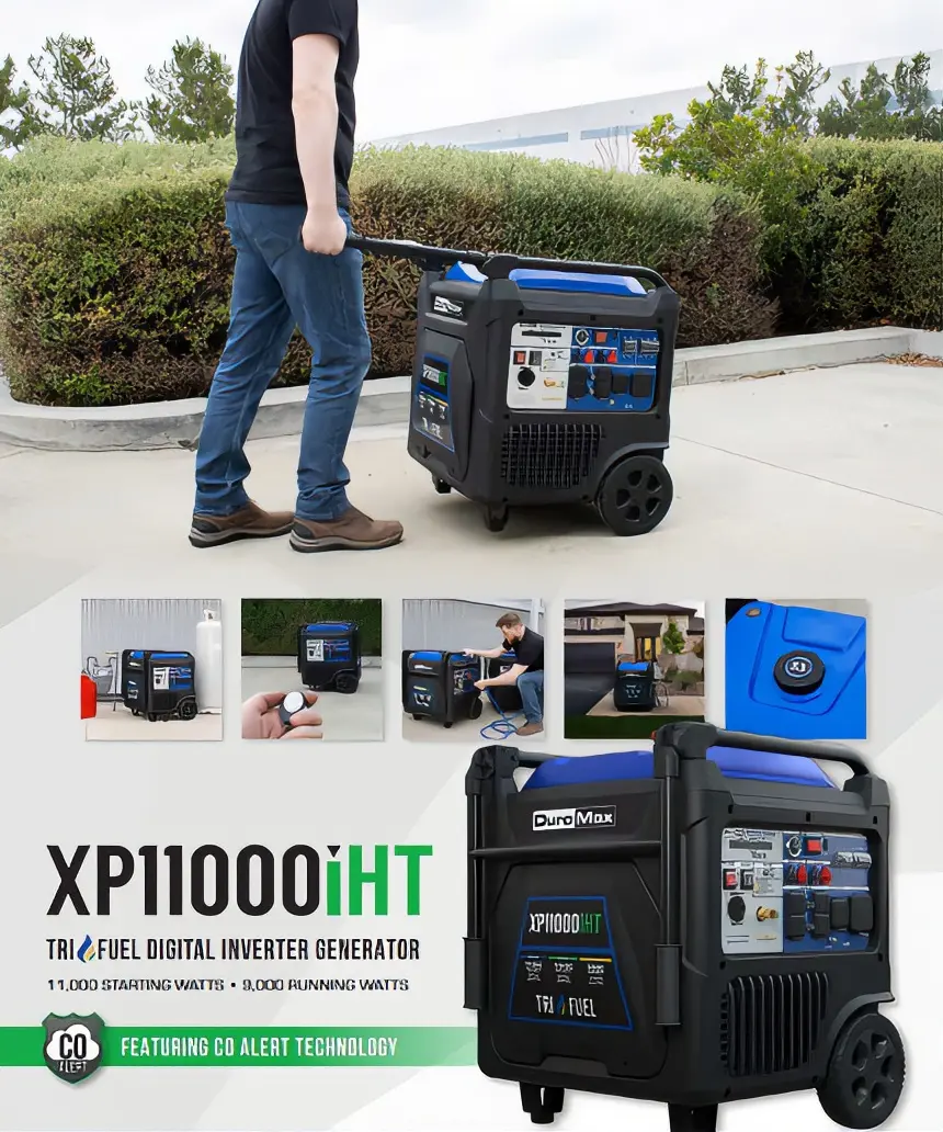 DuroMax XP11000iHT Tri-Fuel Digital Inverter Generator 11,000 Starting Watts 8,000 Running Watts with CO Alert Technology