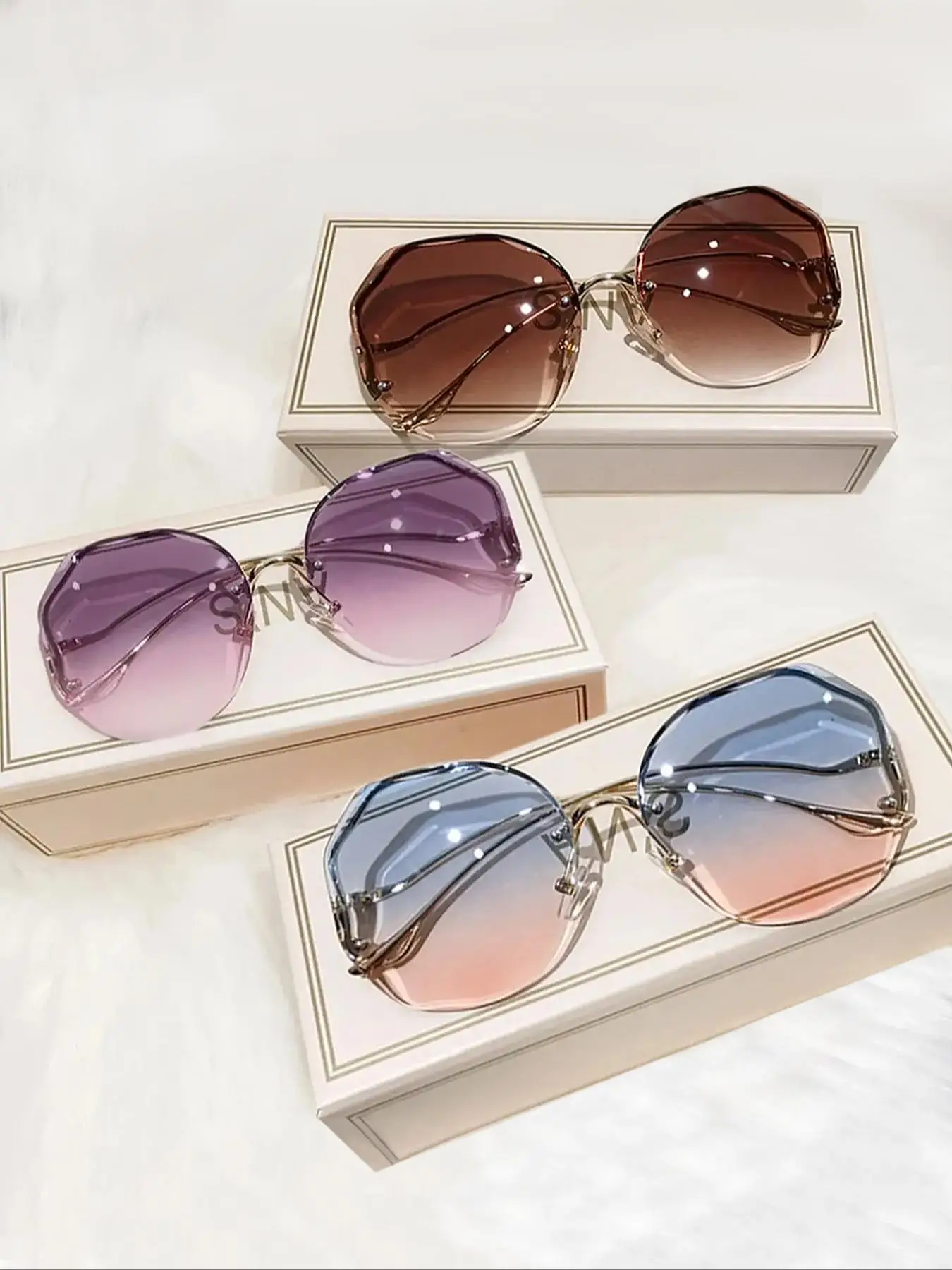 Simple Tinted Lens Glasses for Everyday Use, Outdoor Large Size Geometric Rimless Fashion Glasses , Travel Accessories, National Day Offers