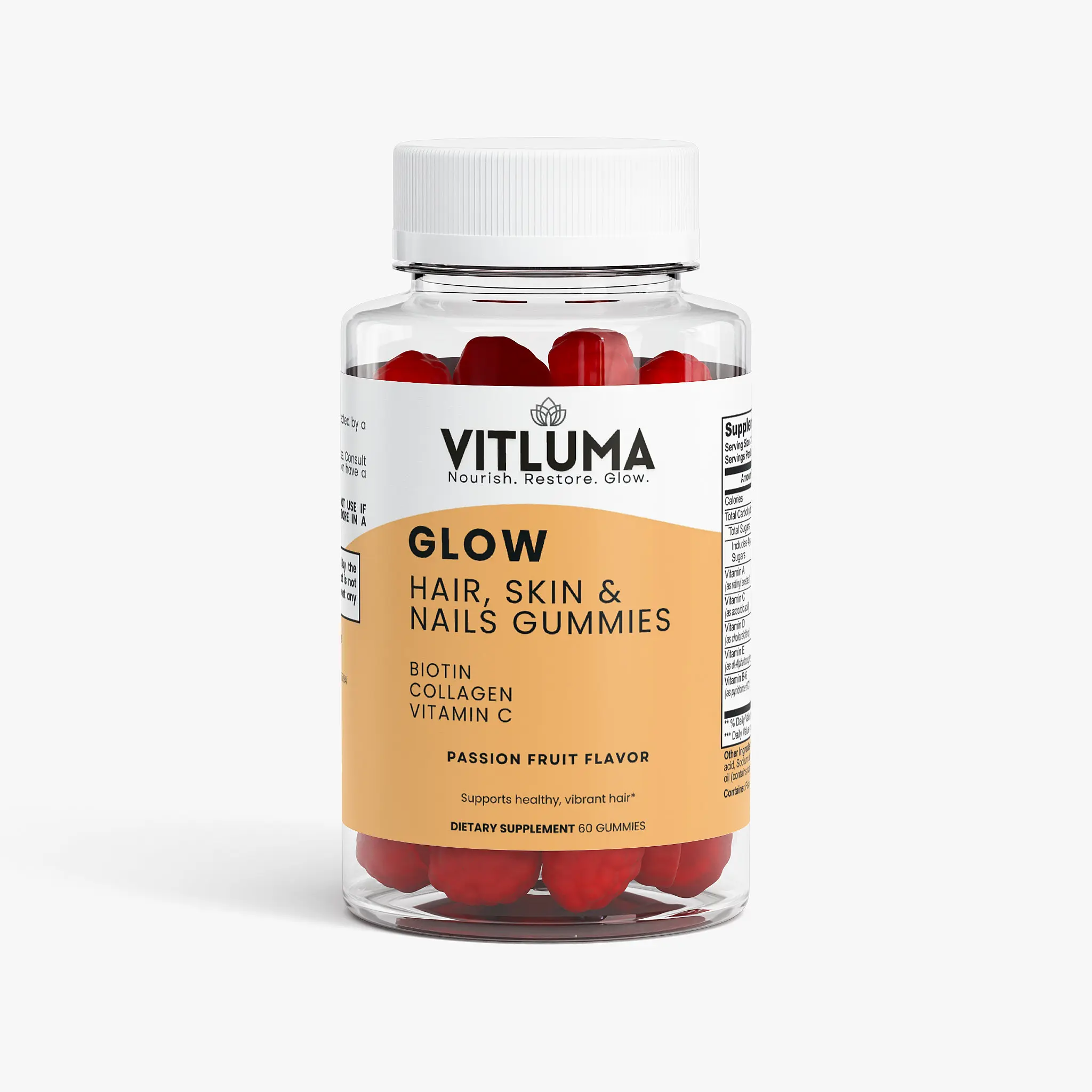 VITLUMA Dietary Hair, Skin & Nails Gummies - Biotin, Collagen, Vitamin C for Glowing Skin, Stronger Nails, Healthy Hair | 60 Gummies