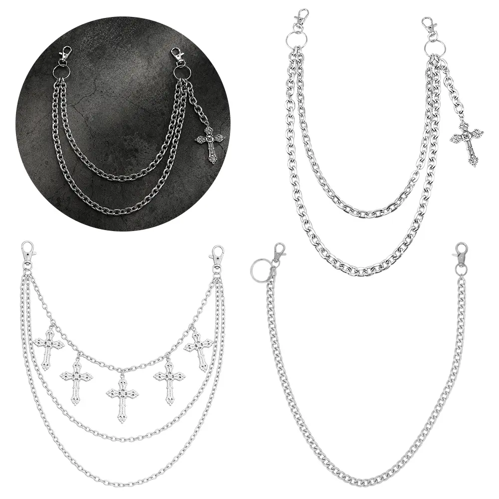 3PCS Jeans Pants Chain Belt Goth Multi Layer Decor Waist Pocket Chain Valentine Gift for Women Men Silvery Goth Chain Pocket Waist Chain