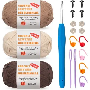 Crochet Yarn for Beginners, Cotton Yarn for Crocheting, 3 Pack×1.8 oz Amigurumi Yarns with Easy-to-See Stitches and No Split, Worsted Medium # 4 Yarn, Cotton-Nylon Blend,Thick & Soft