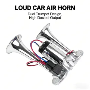 12V 130dB Super Loud Train Horn Double Tube Air Horn with Relay Electric Pump, Universal Car Horn for Truck SUV RV Motorcycle