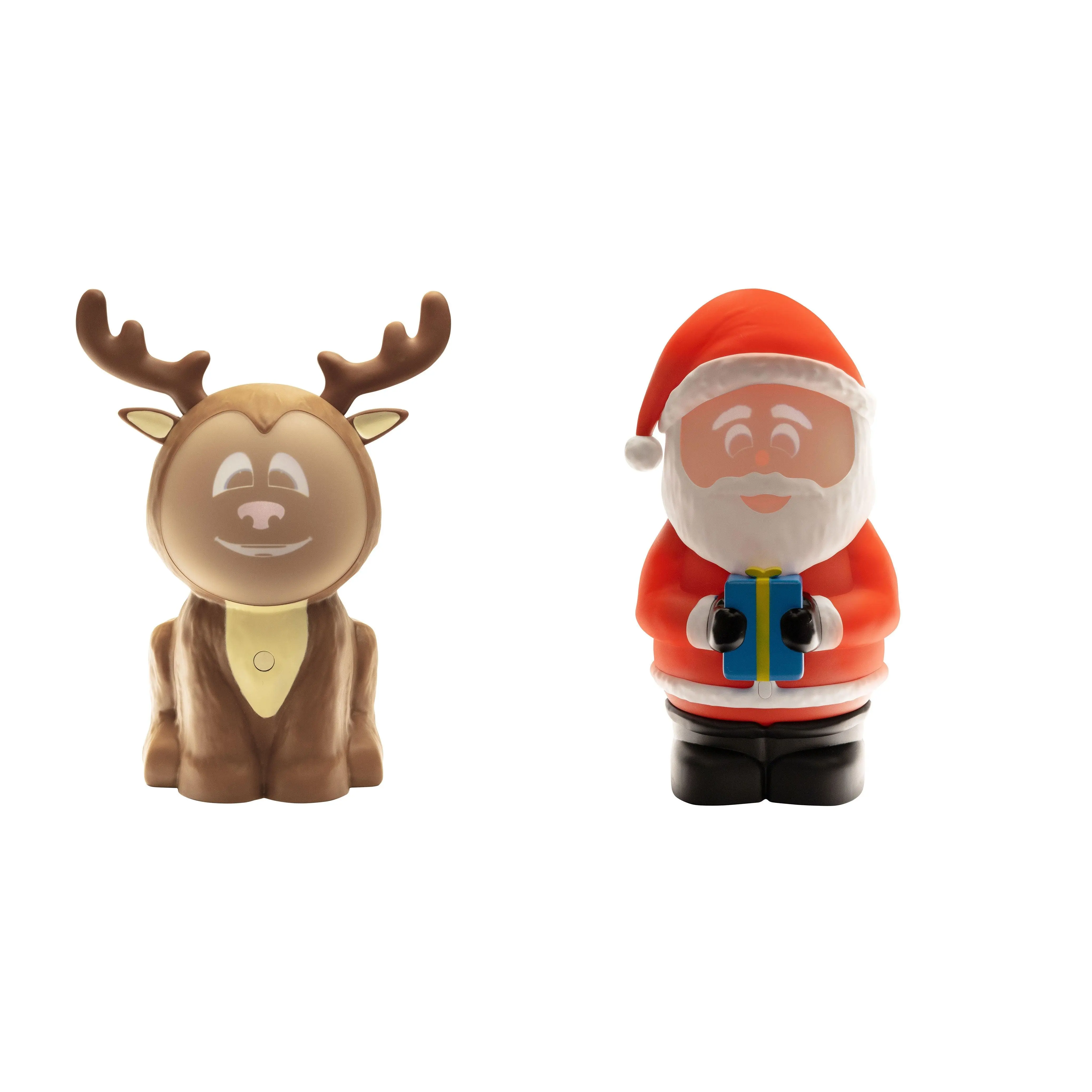 SanTek Claus & Riley The ReinDroid 2-Piece Plastic Christmas Ornaments Set - Indoor Home Decor with Built-in Projector, Speaker, LED Light, Party Decoration Supplies