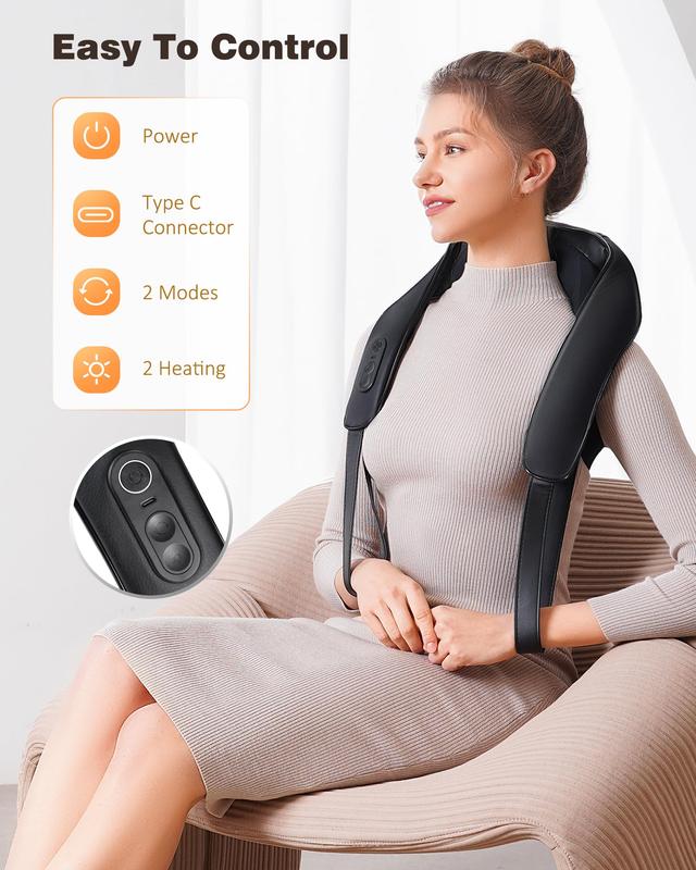 KNQZE KNB1 Cordless Neck and Shoulder Massager with Graphene Heating & 4D Shiatsu Kneading for Back Shoulder Leg Pain Relief Portable Massage Machine Gift for Dad Mom Friend