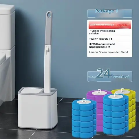 Disposable Toilet Brush Set, Bathroom Cleaning Tool, Bathroom Cleaning Supply, Bathroom Brush Cleaner, Automatic Flip Cover, Replaceable Cleaning Head, Smart Flip Cover, Safe and Easy Clean