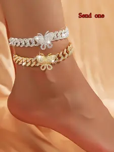 Butterfly Design Rhinestone Decor Anklet, Fashionable Chain Anklet for Women & Girls, Trendy All-match & Exquisite Jewelry for Birthday Gift, Decoration, Trendy Jewellery Accessories, Elegant Fashion Accessories