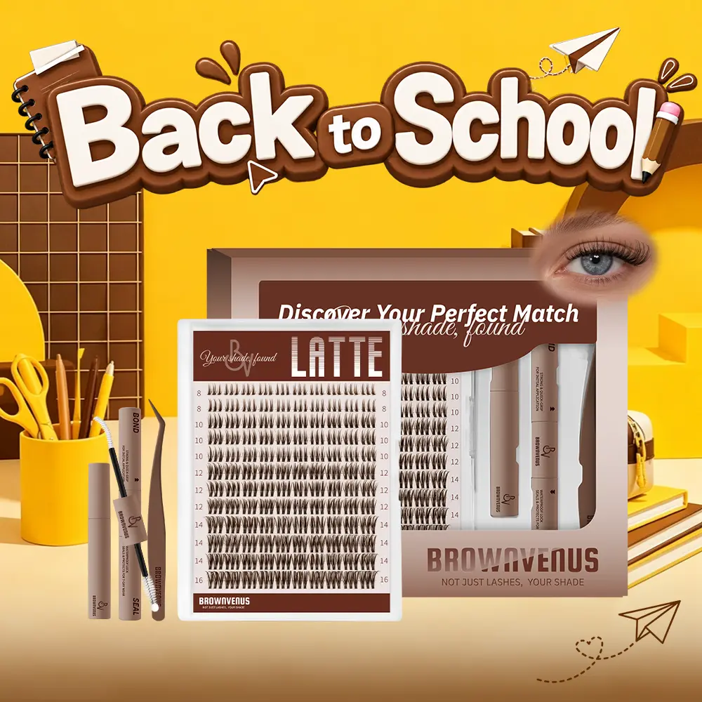 BrownVenus LATTE Warm Brown Wispy Cluster Lashes Invisible Clear Band Manga Spiky Doll Eye Individual Lashes Beginner Friendly Natural Soft Latte Brown Fake Eyelashes Fit All Eye Shapes Clean Girl Daily Summer Makeup