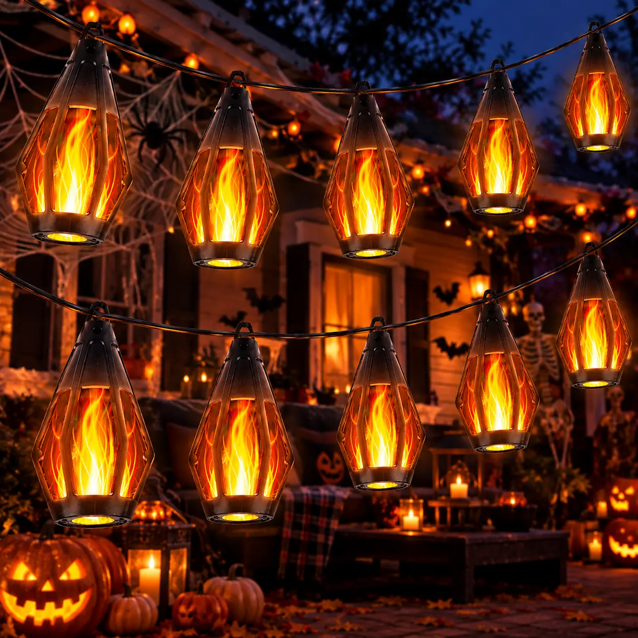 Outdoor Flickering Flame String Lights - 33FT 15 LED Bulbs, Ambient Glow Decor for Patios, Halloween, LED Glow Decor Home Improvement Lighting