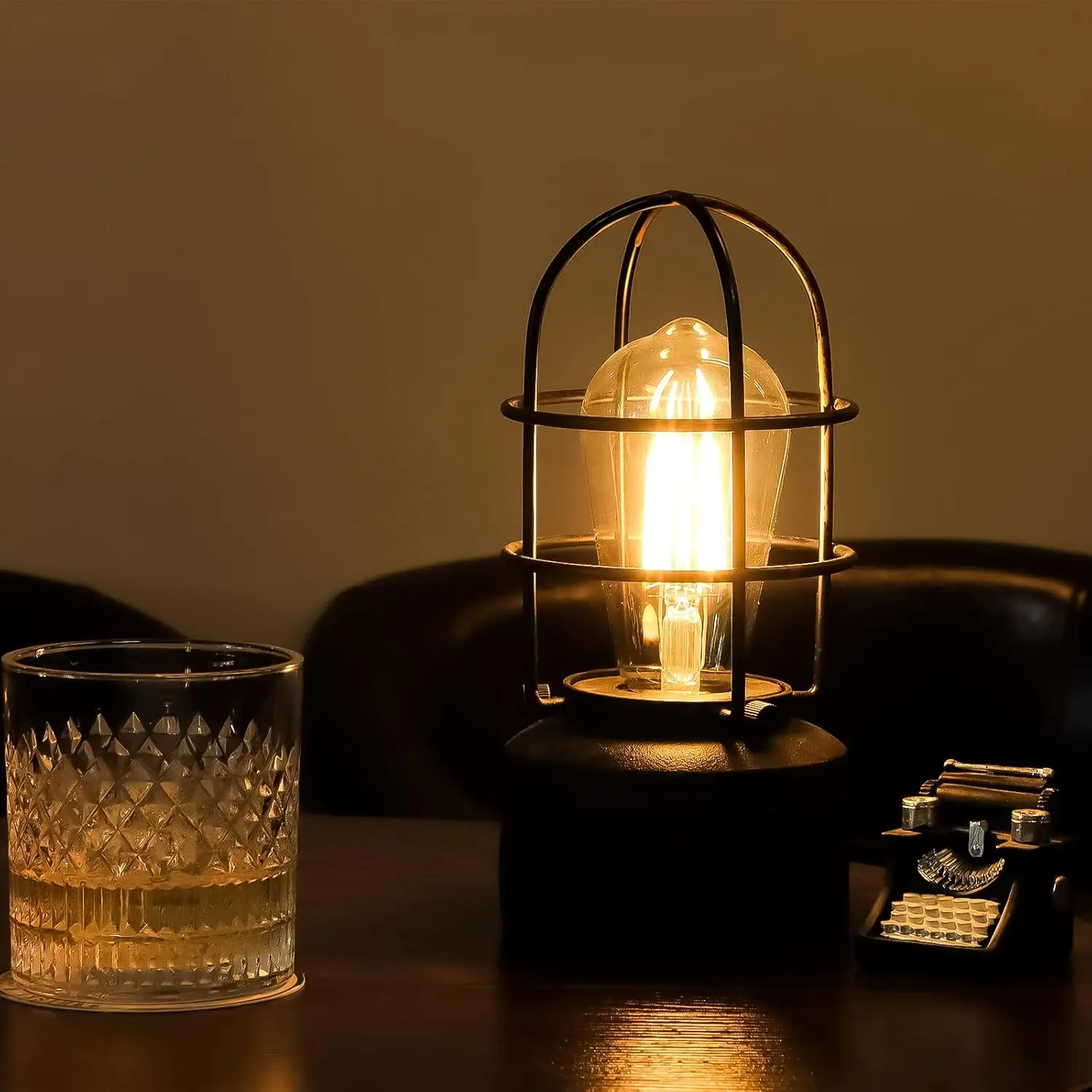 for Small Spaces - 3 Way Dimmable Industrial Bedside Lamp - Steampunk Antique Nightstand Desk for Bedroom, Living Room (Bulb Included)