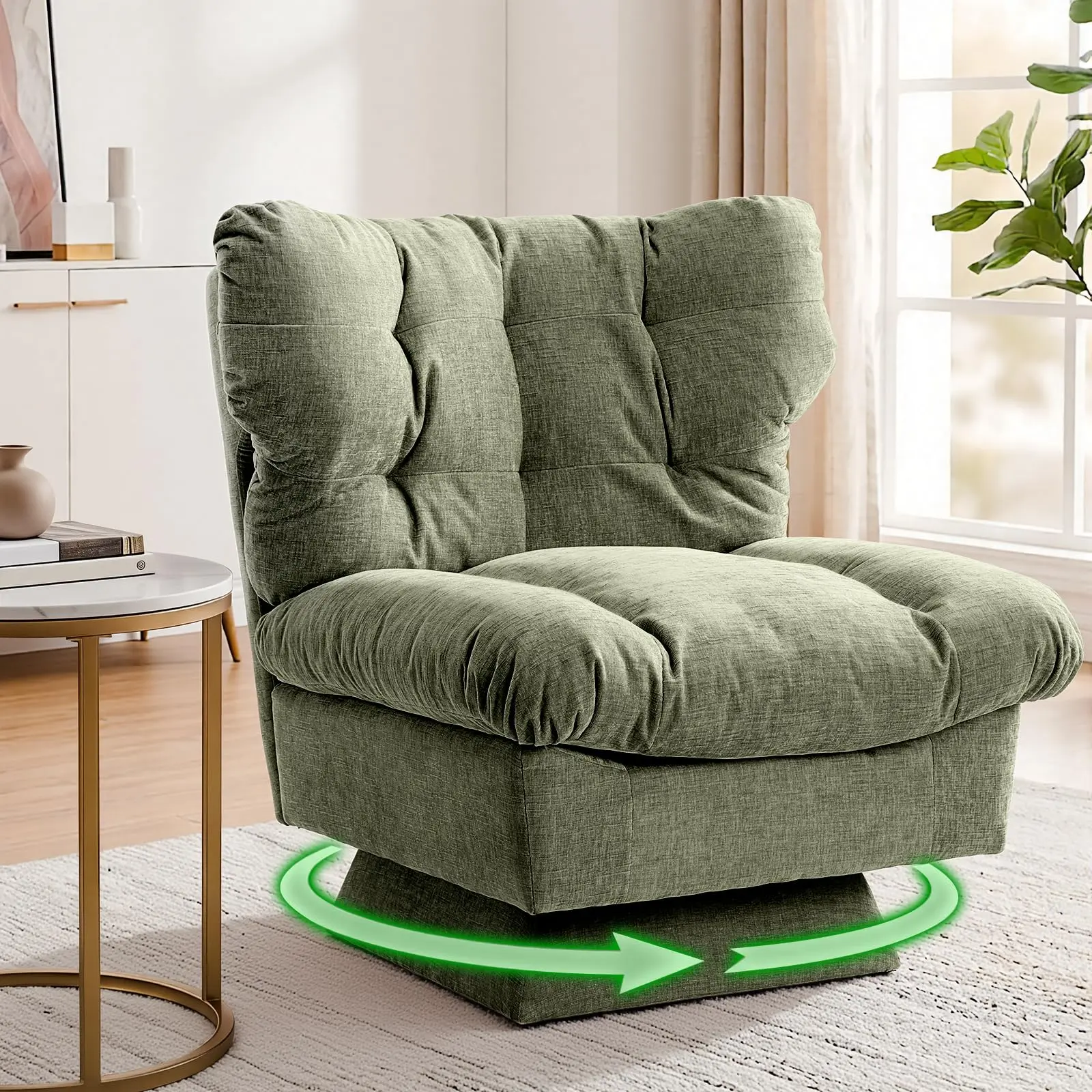 Garvee Chenille Swivel Accent Chair with 360° Rotation, Oversize Base, Extended 20.8in Seat, Cozy Cotton Filling, Supports up to 300Lb - Ideal for Living Room, Bedroom, Office