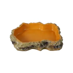 PETAXCELL Reptile Food Bowl, Reptile Feeding Dish Corner Bowl Water Resin Rock Worm Feeder Dish l (8.7 In, Orange), Intended for Lizards/ Scaled Pet / Leopard Spiders