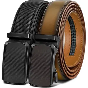 Men's Ratchet Belt 2 Pack-Click Leather Belt Adjustable for Men Gift 1 3/8-Cut for Perfect Fit
