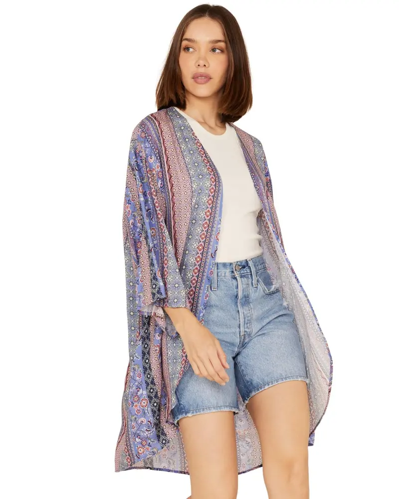 Cotton Women's And Rye Floral Border Print Kimono - Crbb85m