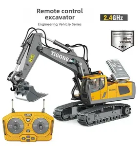 2.4G Alloy RC Excavator Dump Truck Set! LED Lights & Music, Rechargeable Remote Control Construction Toy, Perfect Gift for Boys! velocidad