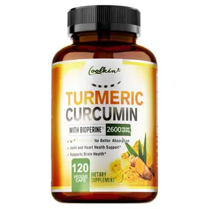 Coolkin Curcumin Dietary Capsules, 120 capsules, 2600 mg, high content and high absorption, support joint, heart and brain health.