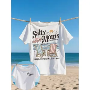 Salty Moms Graphic Woman Beach Club Comfortable Colorful T-Shirt, Beach Club T-Shirt, Fashionable Beach T-Shirt, Summer Vibe T-Shirt Top