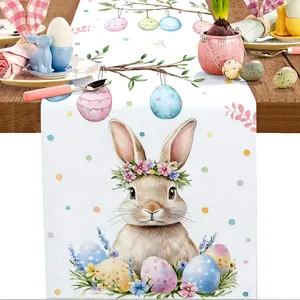 1pc, Spring Easter Bunny Table Runner, Colorful Eggs Farmhouse Dress Scarves, Watercolor Botanical Floral Dining Tablerunner for Coffee Table/Kitchen Island/Party 13 x 72