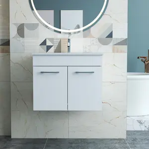 24-Inch Bathroom Vanity With Sink Combo, Wall-Mounted Bathroom Vanity with Double Doors, Wall Mount Bathroom Cabinet, , Soft Close Hinges, Long metal handles, Ceramic basin, Glossy White