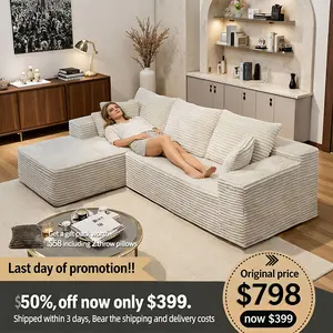 【2 Packages Shipping】Ovios 105" Sectional Cloud Couch with Ottoman for Living Room,2026 New ,Plush corduroy sofa, Italian Minimalist Noble Consort Sofa, Small Living Room, Tofu Blocks, Straight Row Combination Three Person Sofa, Living Room Furniture