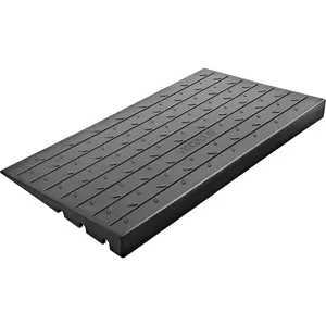 VEVOR Rubber Threshold Ramp, Summervibes, 4\" Rise Threshold Ramp Doorway, 3 Channels Cord Cover Rubber Solid Threshold Ramp, Rubber Angled Entry Rated 2200 Lbs Load Capacity for Wheelchair and Scooter