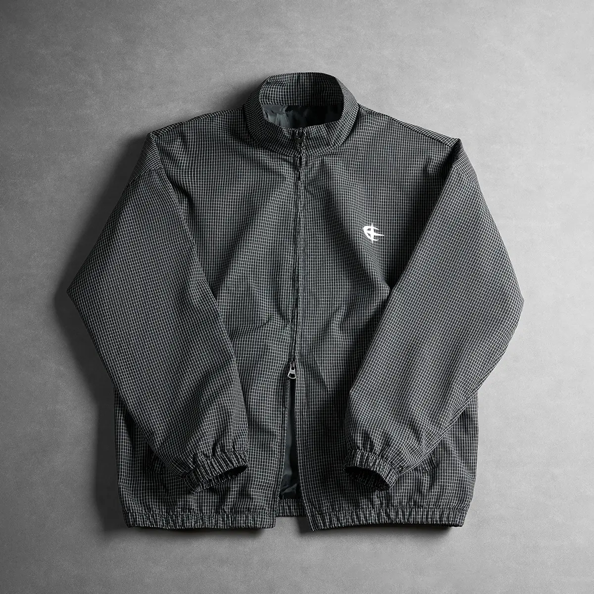 Grid Check Stand Collar Full Zip Windbreaker Jacket Unisex Elastic Cuff & Hem Lightweight Grid Pattern Casual Techwear Retro Urban Streetwear Oversized Outerwear Coats Fashion