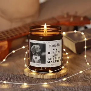 Dog Wedding 9oz Small Candle - Personalized Pet Parent Gift, Non-Toxic, 4oz Mini or 9oz Small Amber Glass Jar, Vegan Soy Wax, Crackling Wooden Wick, Customizable with Pet Photo, Perfect for Proposals & Weddings candles