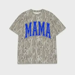 MAMA Camo Graphic T Shirt, Bold Varsity Letter Print, Unisex 3D Graphic Tee, Realistic Print T-Shirt, Casual Street Style