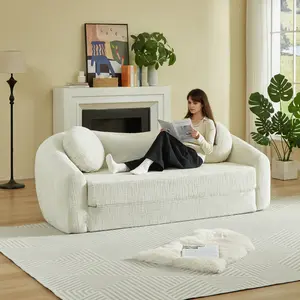  [Bellemave] 2-in-1 Frameless Folding Sofa| 86-inch Curved Convertible Sofa Recliner| Pull-Out Base & 2 Round Pillow| No Assembly