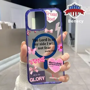 Magnetic Phone Case Supports Wireless Charging for iPhone 15 16 14 Pro Max 13 12 11 XR XS Plus E Faith Over Fear Psalm Christian Aesthetic Pattern Shockproof Clear Slim Protective Softcase Transparent Cover