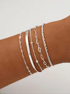 Elegant Stackable Women's Bracelet Set, Perfect Daily Jewelry for Ladies, Random Bead Count, Fixed Chain Length, Stackable Bracelets