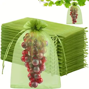 Reusable Mesh Bags, 50pcs 8x12 Inch Drawstring Pack - Fruit Protection Garden Use Pest Barrier Covers for Grapes, Apples, Pomelos