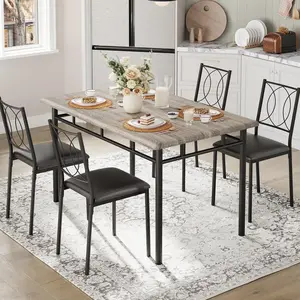 Dining Table Set for 4, Small Kitchen Table with Upholstered Chairs, Farmhouse Wood Dining Table Chairs for Kitchen Room, Small Spaces, Apartment, Grey