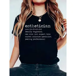 Women's Esthetician Definition Graphic Round Neck Knit Cotton Fabric T-Shirt - Regular Fit, Casual Soft Short Sleeve Summer Top, Stylish Comfy Clothes