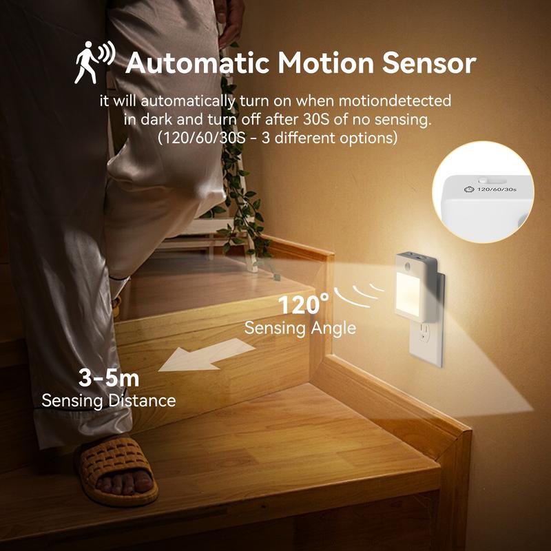 2Pack Motion Sensor Night Light,Motion Activated Night Light, Night Lights Plug into Wall Motion Sensor, 3000K Warm White, Adjustable Brightness, for Kids Adults Bathroom Bedroom