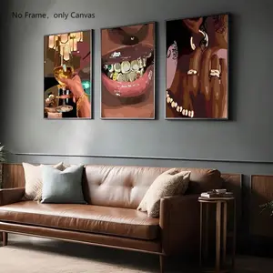 Black Girl Pattern Unframed Painting, 3 Counts/set Modern Canvas Wall Art, Abstract Face Design, Wall Decor for Home Living Room Bedroom Study Room
