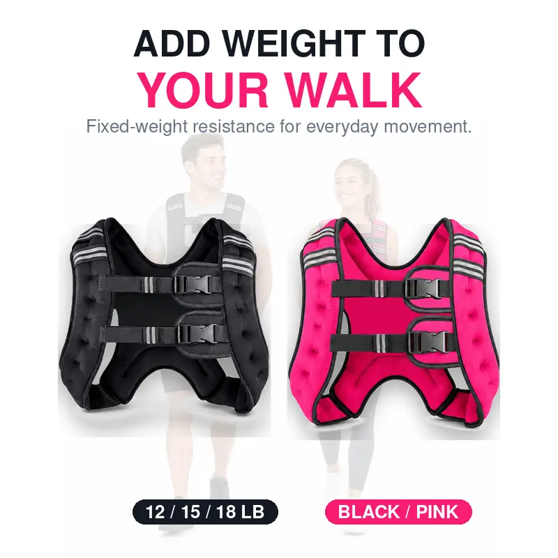[SummerVibes]weighted vests women 10/12/15/18LB, Adjustable Rucking Vest for Walking, Running, Strength Training, Fitness, with Reflective Stripe, Workout Vest for Men & Women,Black/Pink