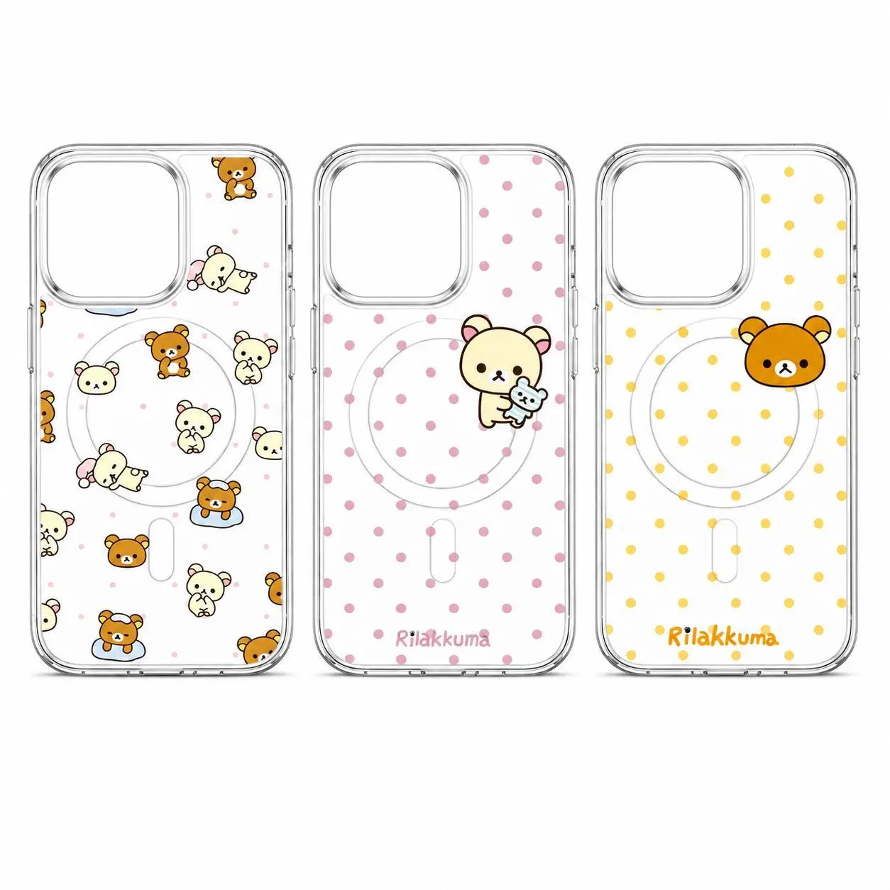 Cute Y2K Rilakkuma Bright Polka Dots INS Phone Cases For iPhone 17 16 15 14 13 12 11 Promax Pro Air Plus Wireless Charging Transparent Shockproof Cover Protection Gifts For Christmas Halloween Birthday