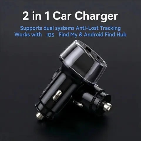 2-in-1 Compact Portable Car Charger GPS Tracker Adapter - 30W Fast Charging Solution, USB-C Electronic Smartphone Charger Compatible with iPhone+Android, Anti-Lost Device, Easy to Carry Car Accessory for Parking Lot Find