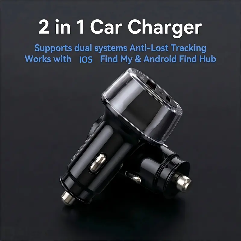 2-in-1 Compact Portable Car Charger GPS Tracker Adapter - 30W Fast Charging Solution, USB-C Electronic Smartphone Charger Compatible with iPhone+Android, Anti-Lost Device, Easy to Carry Car Accessory for Parking Lot Find
