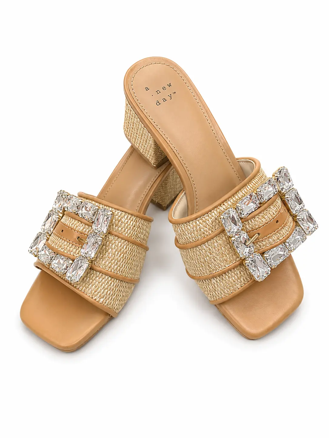 Crystal Buckle Block Heel Sandals – Elegant & Eye-Catching