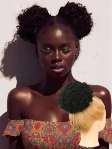 Lehanhair 8-Inch Afro Curly Hair Buns Updo Chignon, Short Curly Wavy Hair Bun, Afro Shaggy Drawstring Ponytail, Synthetic Hair Short Curly Bun for Women