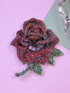Vintage Red Rose Crystal Brooch – Sculpted Statement Piece