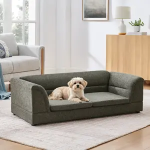 littleox Oversized Pet Sofa Curved Armrest Rectangular Dog Sofa Breathable Linen Fabric Comfortable Pet Couch Sturdy Sleeping Sofa for Large and Oversized Dogs Dark Gray