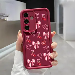 Cherry Bow Soft&Flexible TPU Silicone Phone Case For Galaxy S26 Ultra S25 Edge S24 FE S23 S22 S21 Plus A13 A14 A15 A16 A17 A33 A34 A35 A36 A52 A53 A54 NOTE20 Durable|Shockproof|Full Camera Protection|Anti-Fingerprint