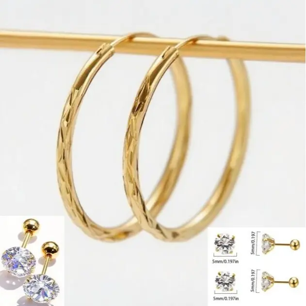 Black Friday Women's 40mm (4cm) Large Gold Aesthetic Hypoallergenic Circle Shape Hoop Earrings Set, Lightweight Costume Jewelry with 1 Pair of Ear Studs, Free Fashion Gift