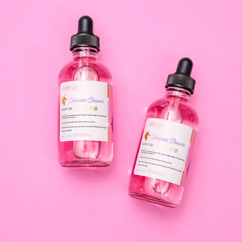 2-PACK "Unicorn Dreams" Body Oil Skin Care Pink Sugar & Cotton Candy Moisturizer Natural Cosmetic