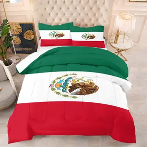 Mexican Flag Pattern Thick Warm Blanket Set for Boys & Girls, Includes 1 Blanket & Pillowcases (optional), Modern Bedroom Decor