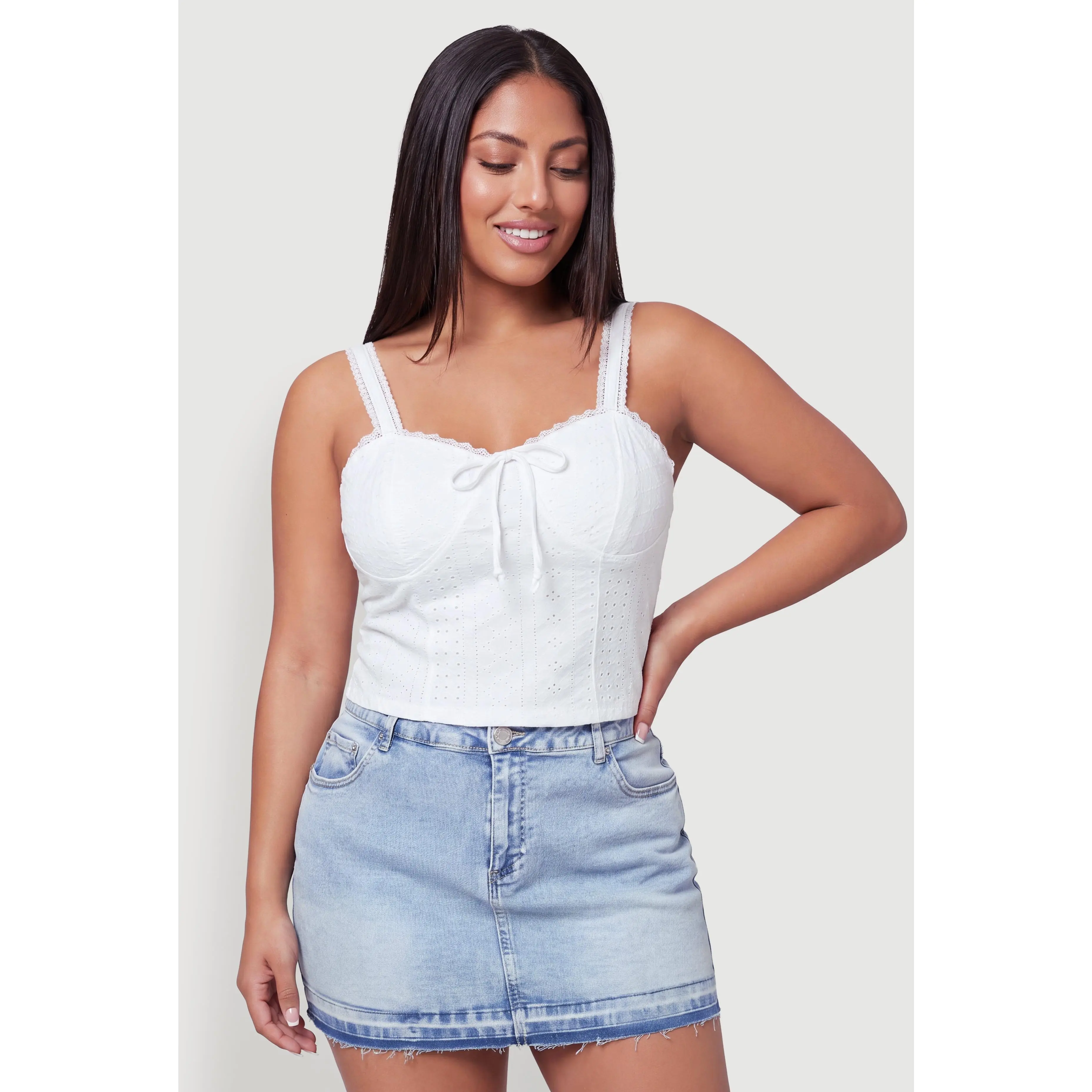 Plus Size Eyelet Cropped Bustier Top